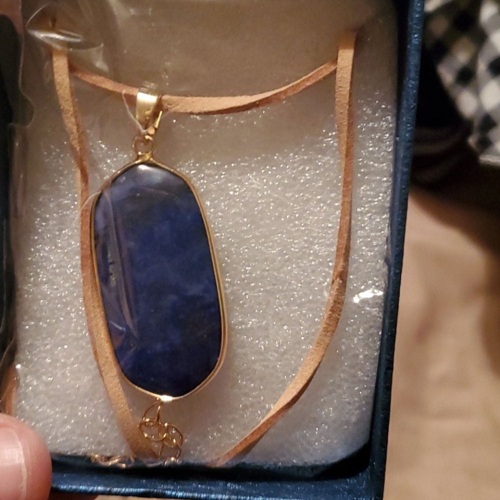 Long leather Necklace-Navy